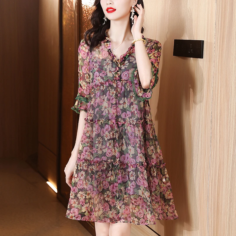 2024新款春夏时尚法式小个子洋气连衣裙女欧洲站宽松连衣裙大码