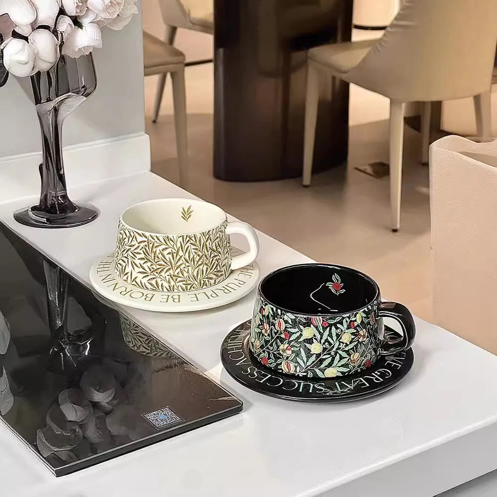 法式中古风精致款陶瓷高颜值釉下彩马克杯设计感咖啡杯碟伴手礼品