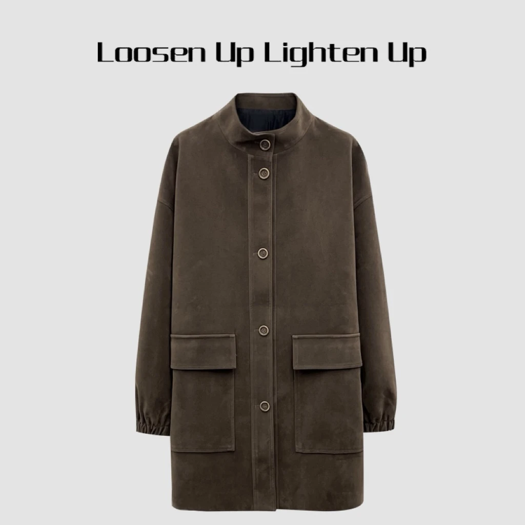 Loosen Up【生巧反绒夹克】du家进口定制环保麂绒中古立领廓形外套