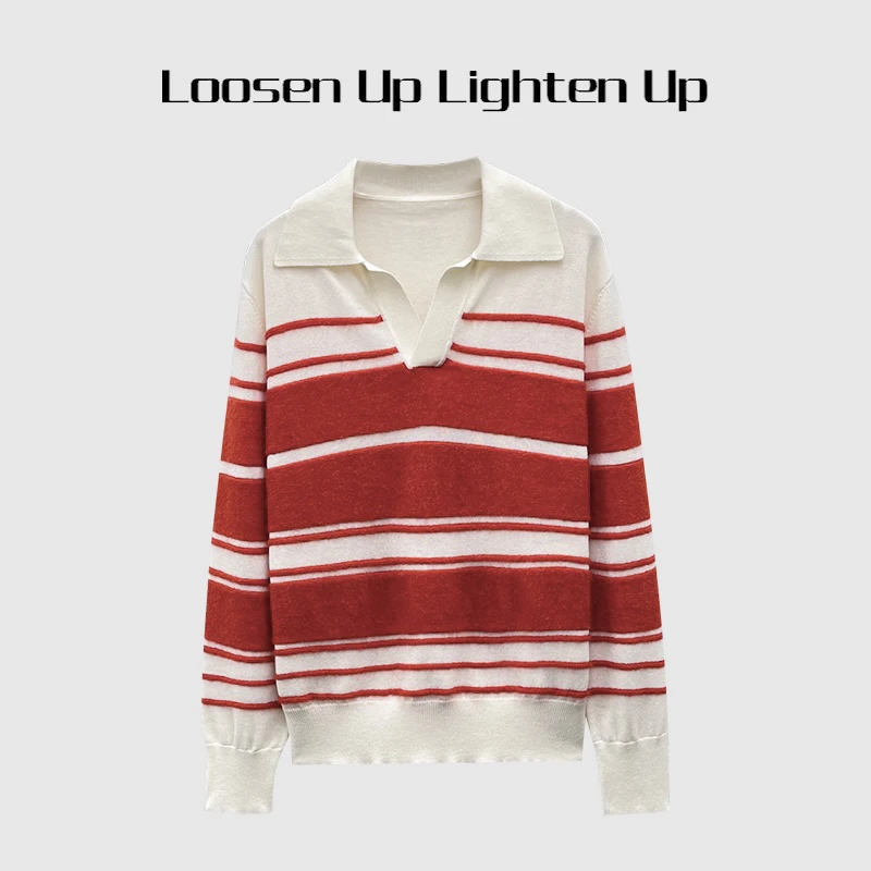 Loosen Up【彩虹条】意大利马海羊毛柔绒拉毛复古条纹V领廓形毛衣