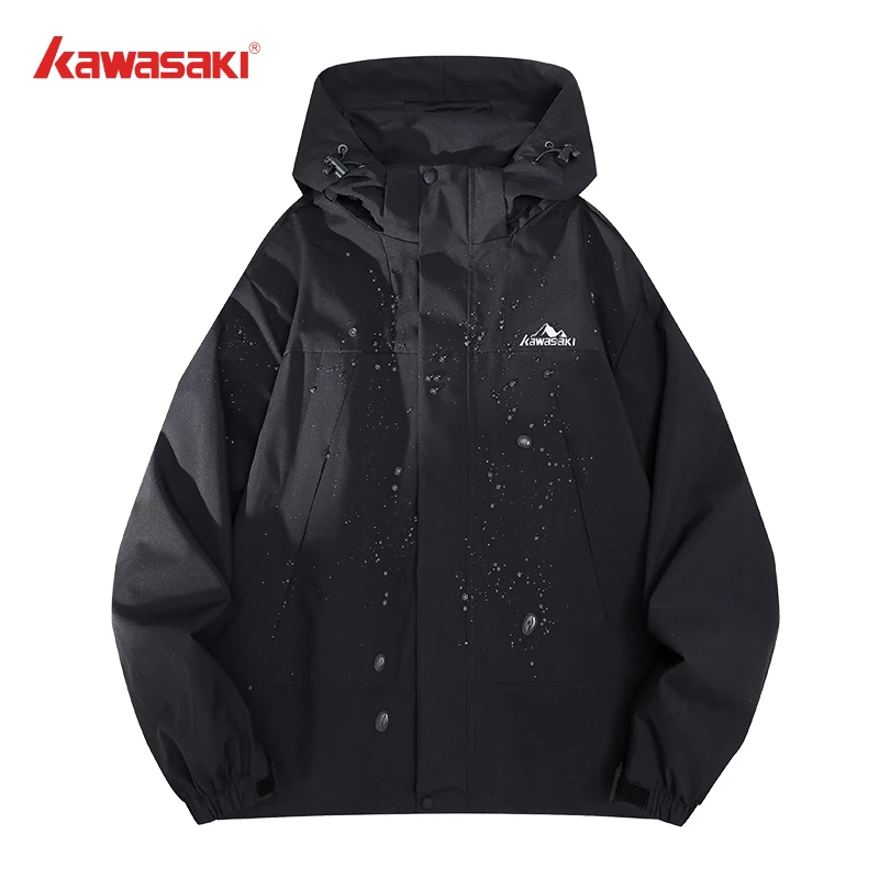 kawasaki/川崎可拆卸加绒内胆连帽三合一 防水防风冲锋衣男女同款
