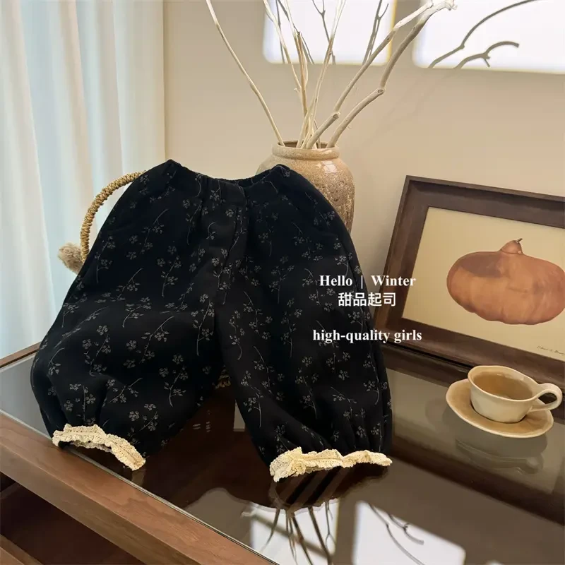 女童2025森系碎花灯笼裤子加厚加绒秋冬新款宝宝宽松百搭保暖潮