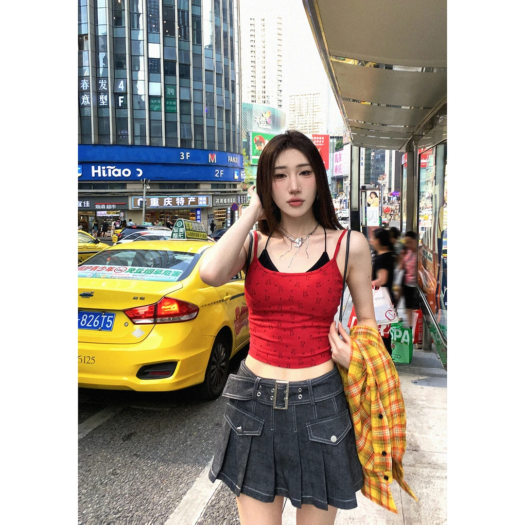 DREAM SEVEN77 显瘦高腰修身百褶牛仔半身裙短裙夏季QY75278