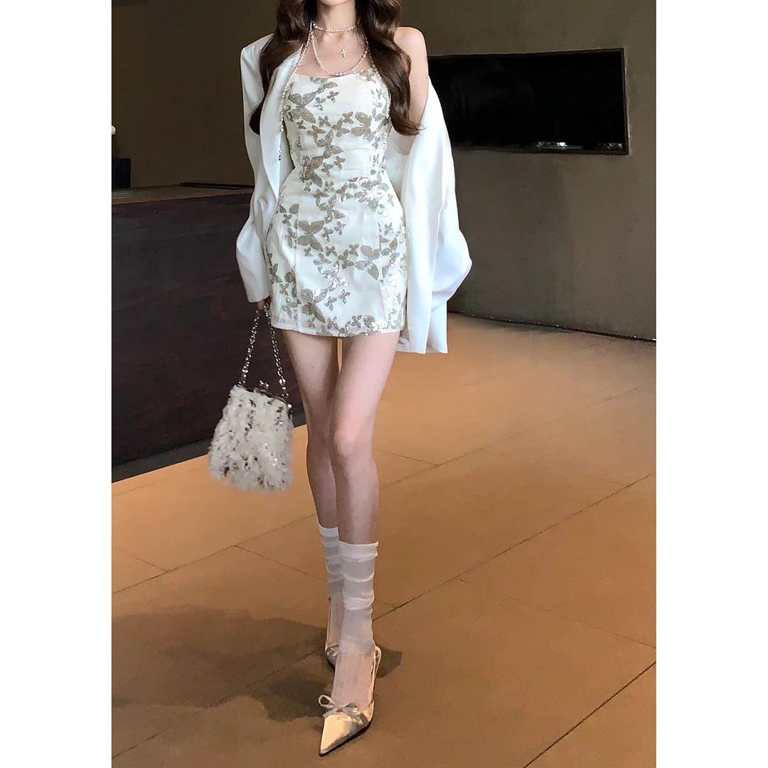 REAM SEVEN77 吊带连衣裙短款显瘦细闪设计感裙子QL85451