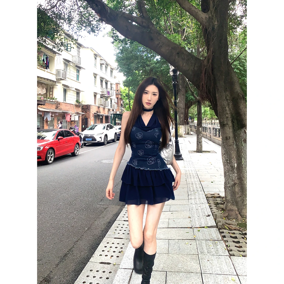 DREAM SEVEN77 挂脖牛仔拼接连衣裙夏季设计感裙QL85449