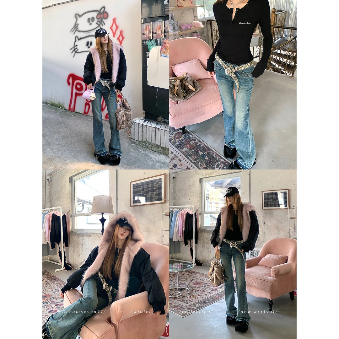 DREAM SEVEN77 休闲百搭秋冬直筒牛仔裤复古阔脚长裤显瘦QR25766