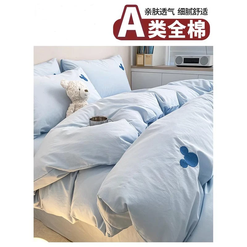 迪士尼水洗棉全棉四件套亲肤100%纯棉被套床单床上用品卡通三件套