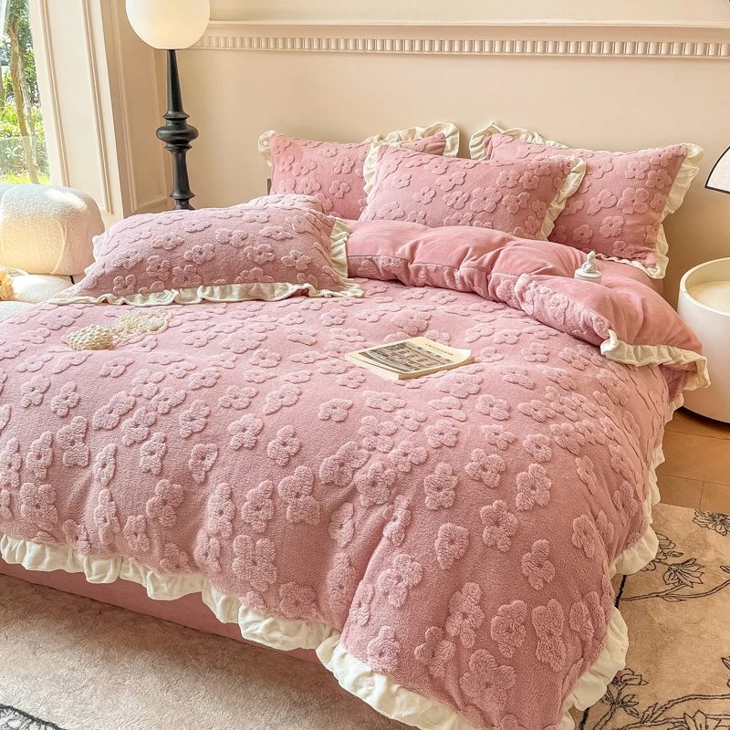 2025秋冬家居牛奶绒保暖四件套加厚双面加绒被公主风韩版床上用品