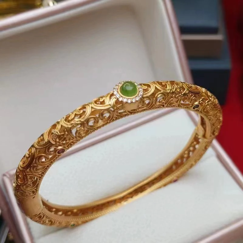 （蓉总推荐）-23祥云款宫廷风古法手镯（基地质检+证书+礼盒）
