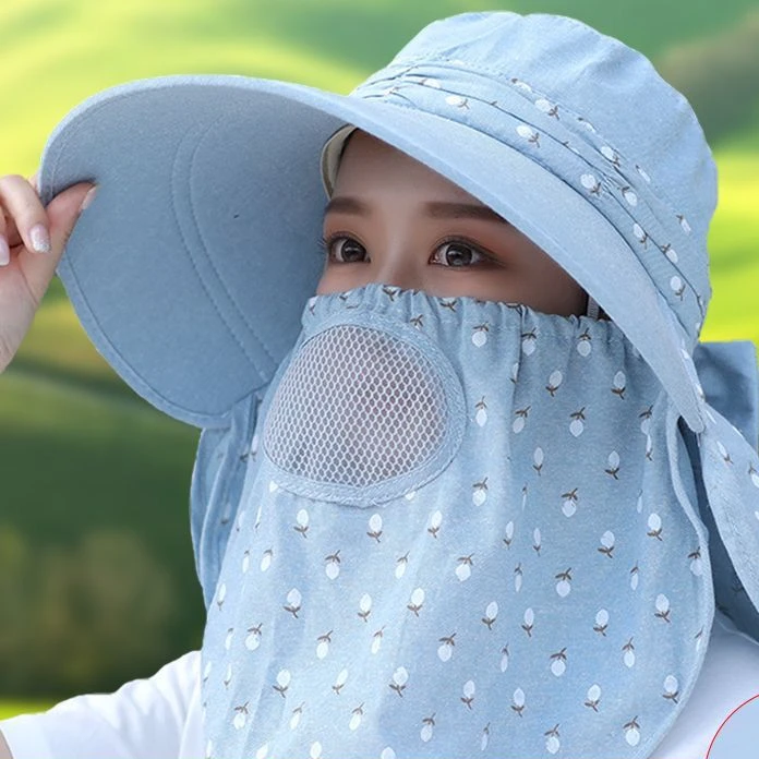A131 夏季面罩遮脸大沿帽百搭凉帽紫外线采茶骑车遮阳帽户外帽