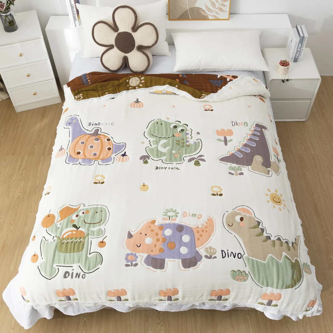 【恐龙乐园】150*200cm柔软多层纱布单人透气薄款泡芙被