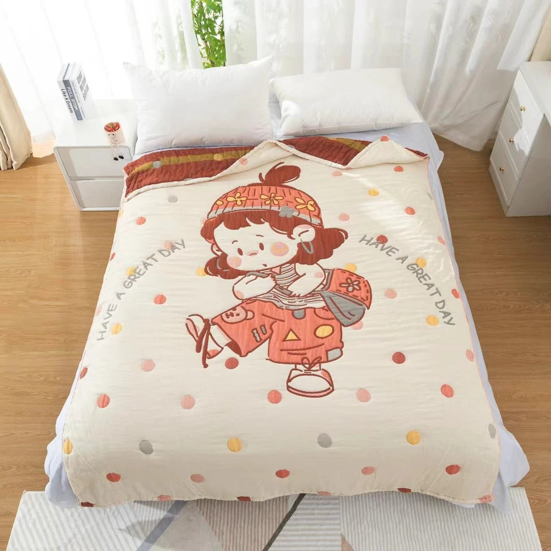 【点点女孩盖毯】150*200cm亲肤透气多层纱布睡毯柔软舒适盖毯