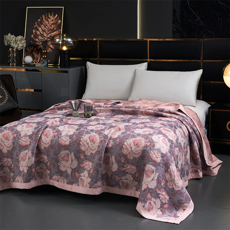 【玫瑰庄园床盖】240*250cm多层纱布双面床盖加厚可铺可盖