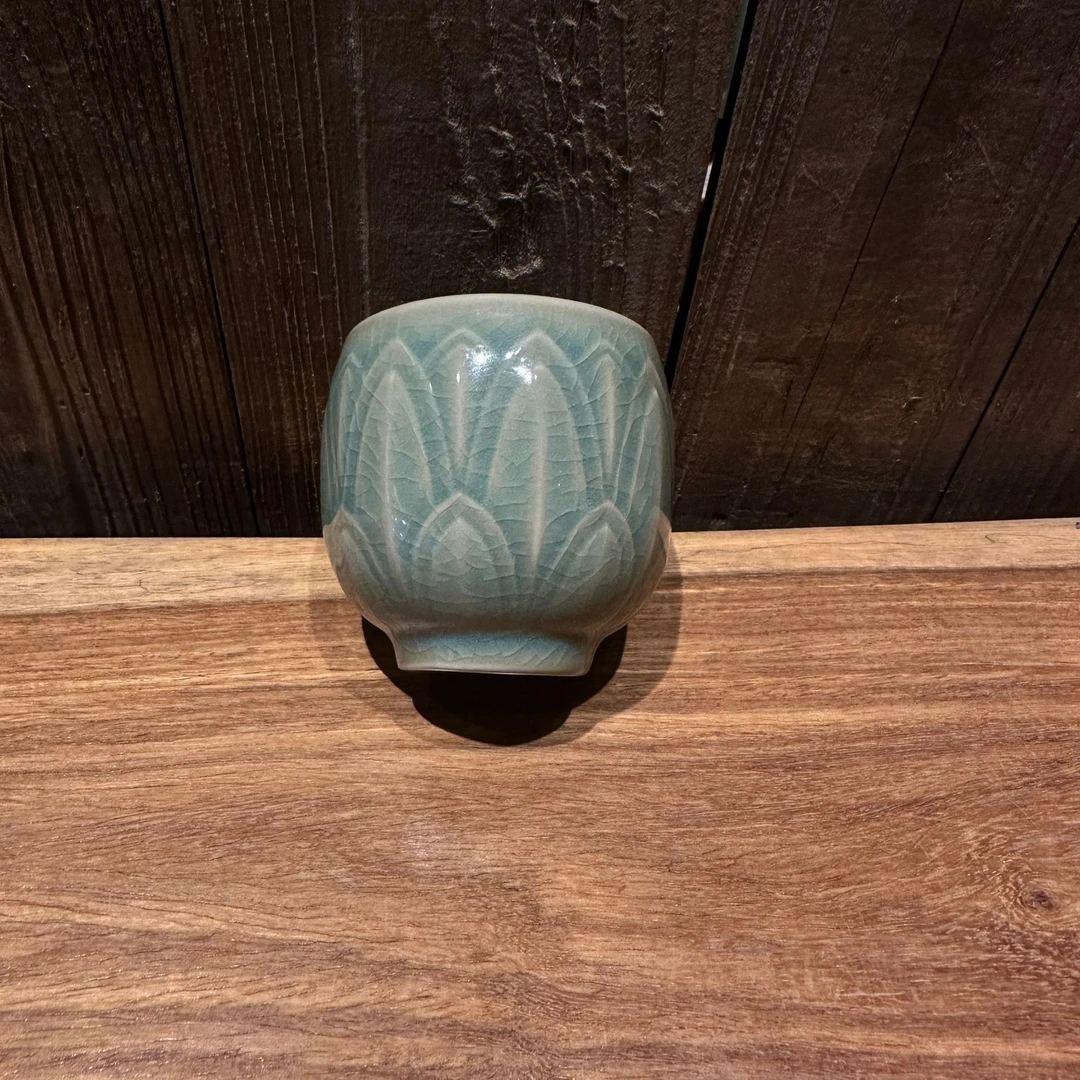 天蓝釉莲纹杯汝州原矿釉汝瓷主人杯汝窑手工陶瓷冰裂纹汝窑茶杯
