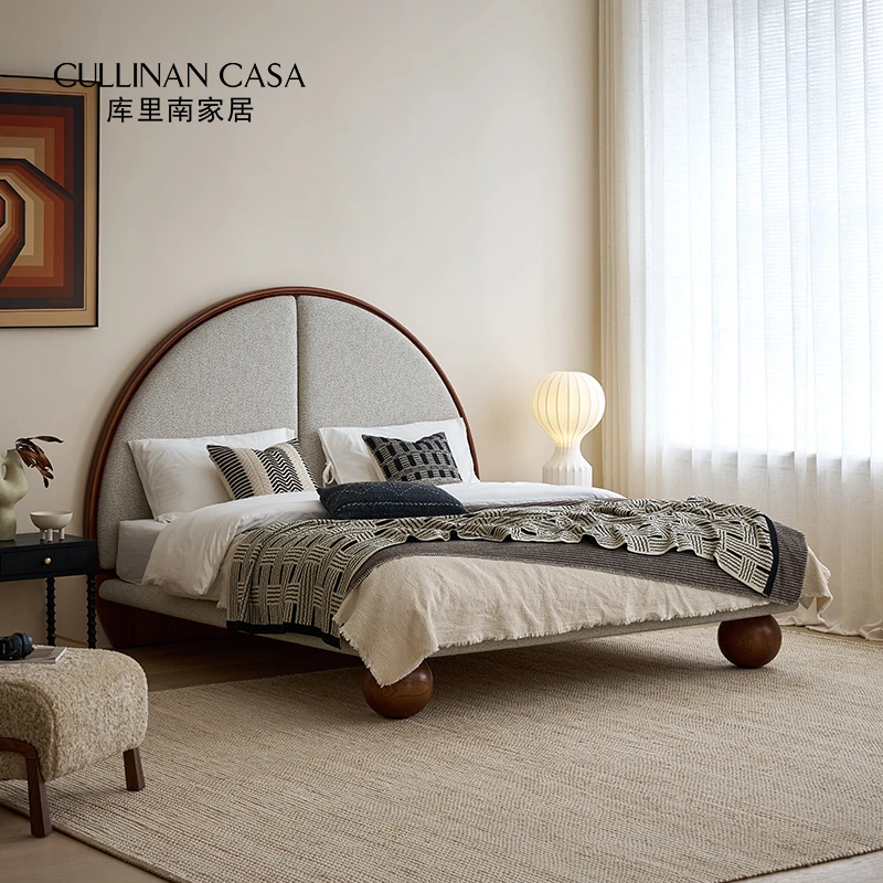 库里南家居圆满实木床小户型卧室布艺儿童床法式中古风主卧双人床
