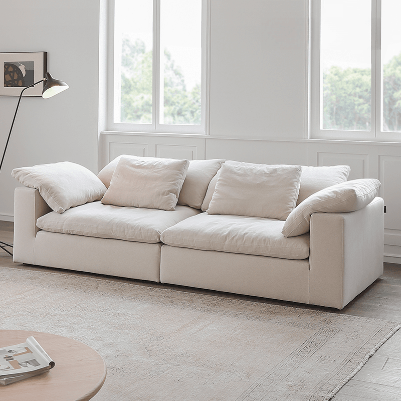 库里南家居侘寂风布艺云沙发现约复古客厅直排设计师水洗棉麻沙发