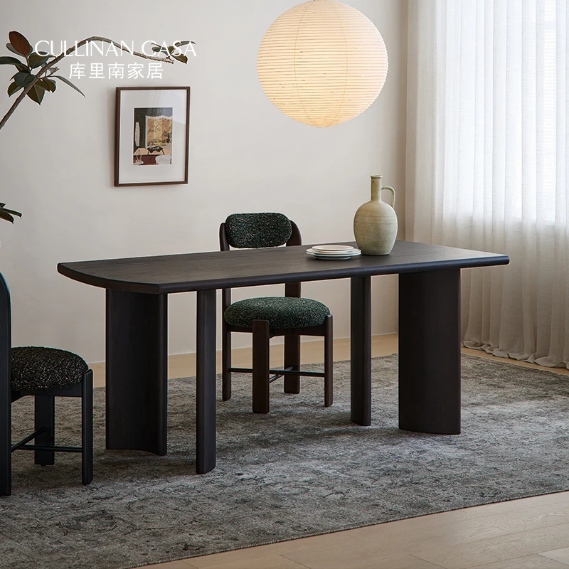 库里南家居莫里餐桌 北欧实木餐桌长方形复古黑小户型侘寂风餐桌