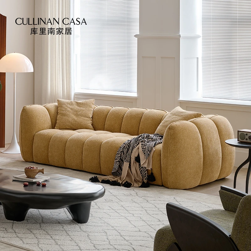 库里南家居南瓜沙发法式复古风小客厅布艺直排沙发简约奶油风沙发