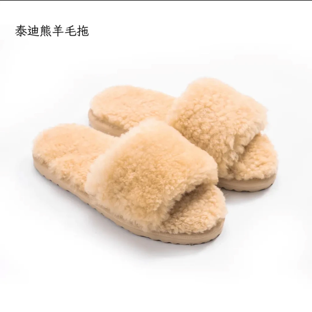 【泰迪熊毛毛拖】桑坡村加绒真皮真毛冬季经典超低舒适