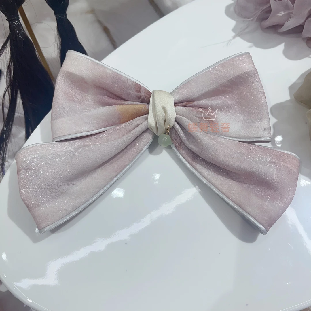 A-180浅粉水墨轻奢清新韩版气质新中式弹簧夹子