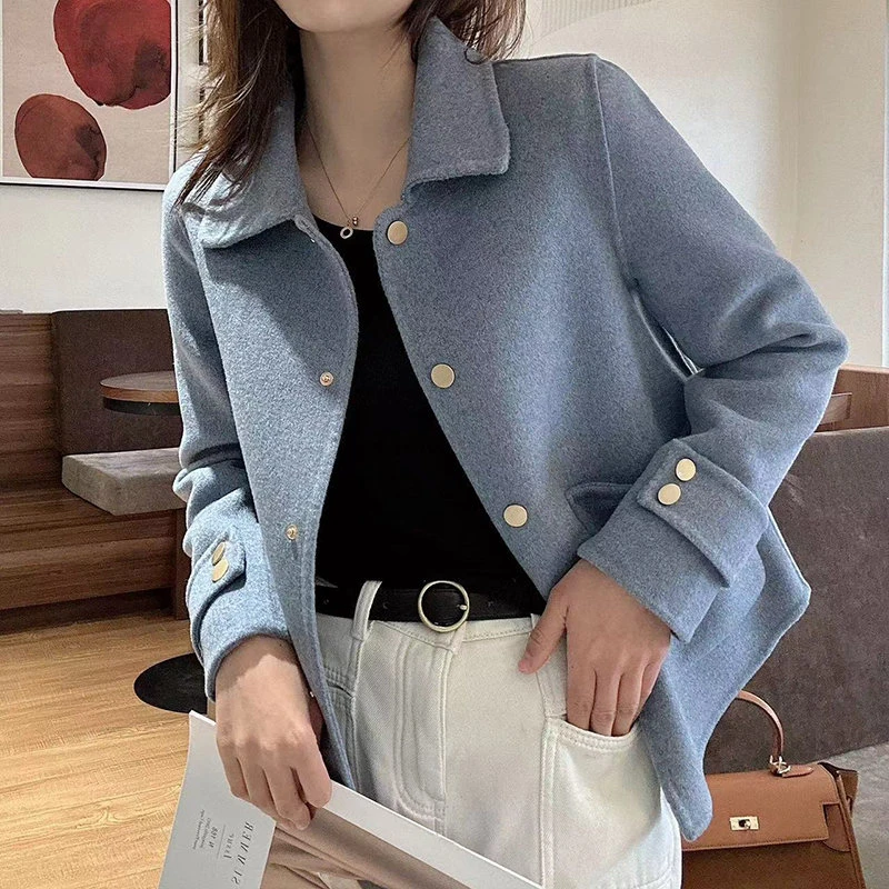 3006时尚短款娃娃领双面呢大衣女百分百纯羊毛外搭大衣高端有气质