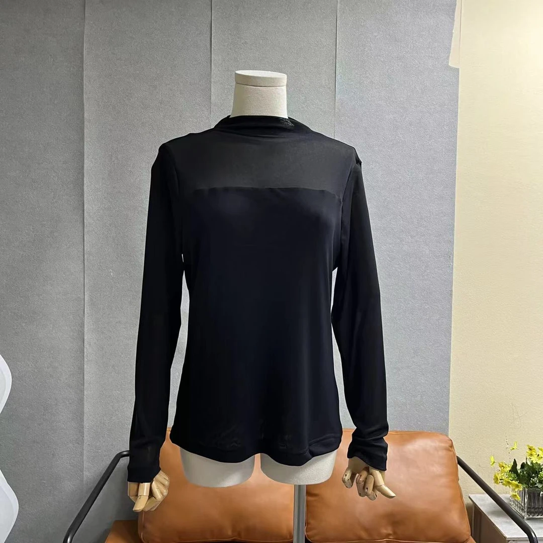 【胖嫂大码】：大码胖mm洋气时尚减龄显瘦百搭双层网纱半高领打底衫#