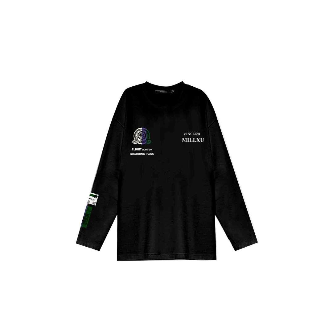 U/TI【MILIXU系列】黑色显瘦简约风绒感磨毛秋冬百搭长袖T恤