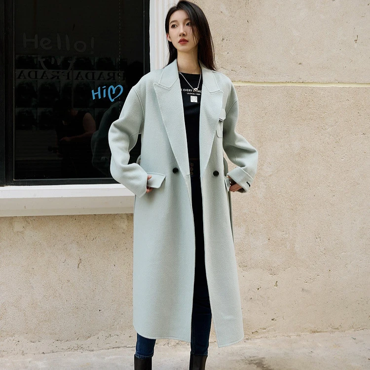 U/TI 冰冰款轻奢气质中长款百搭设计师女装双面毛呢外套