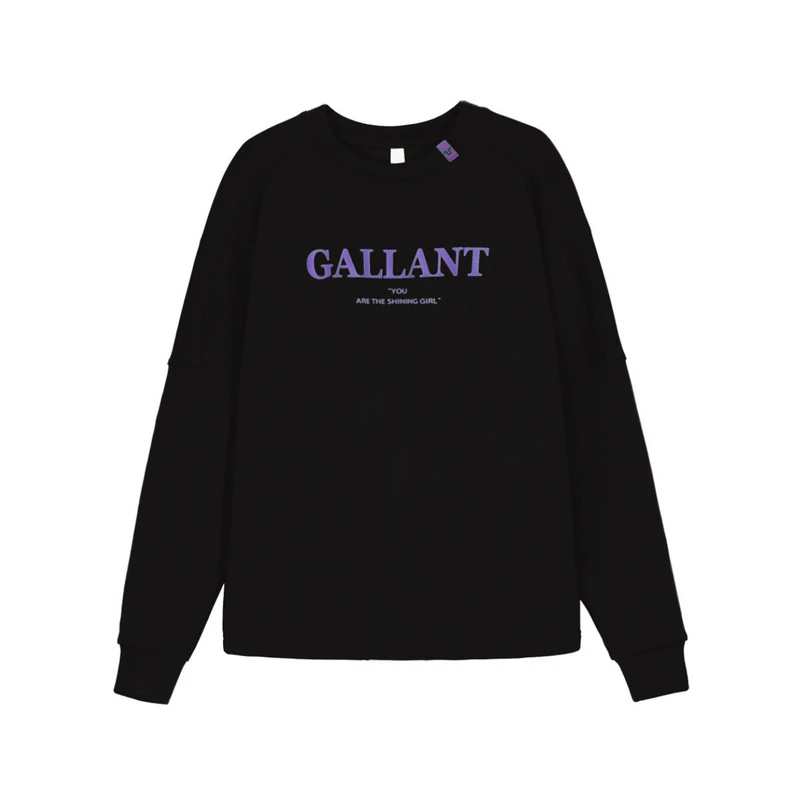 专柜新款uti尤缇冬季黑色休闲圆领上衣时尚字母印花长袖T恤女