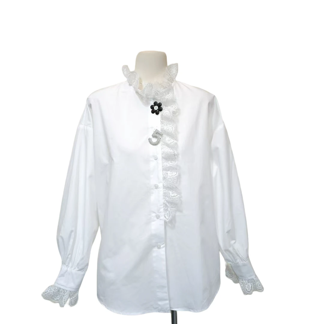 MONICA 蕾丝领字母气质衬衣