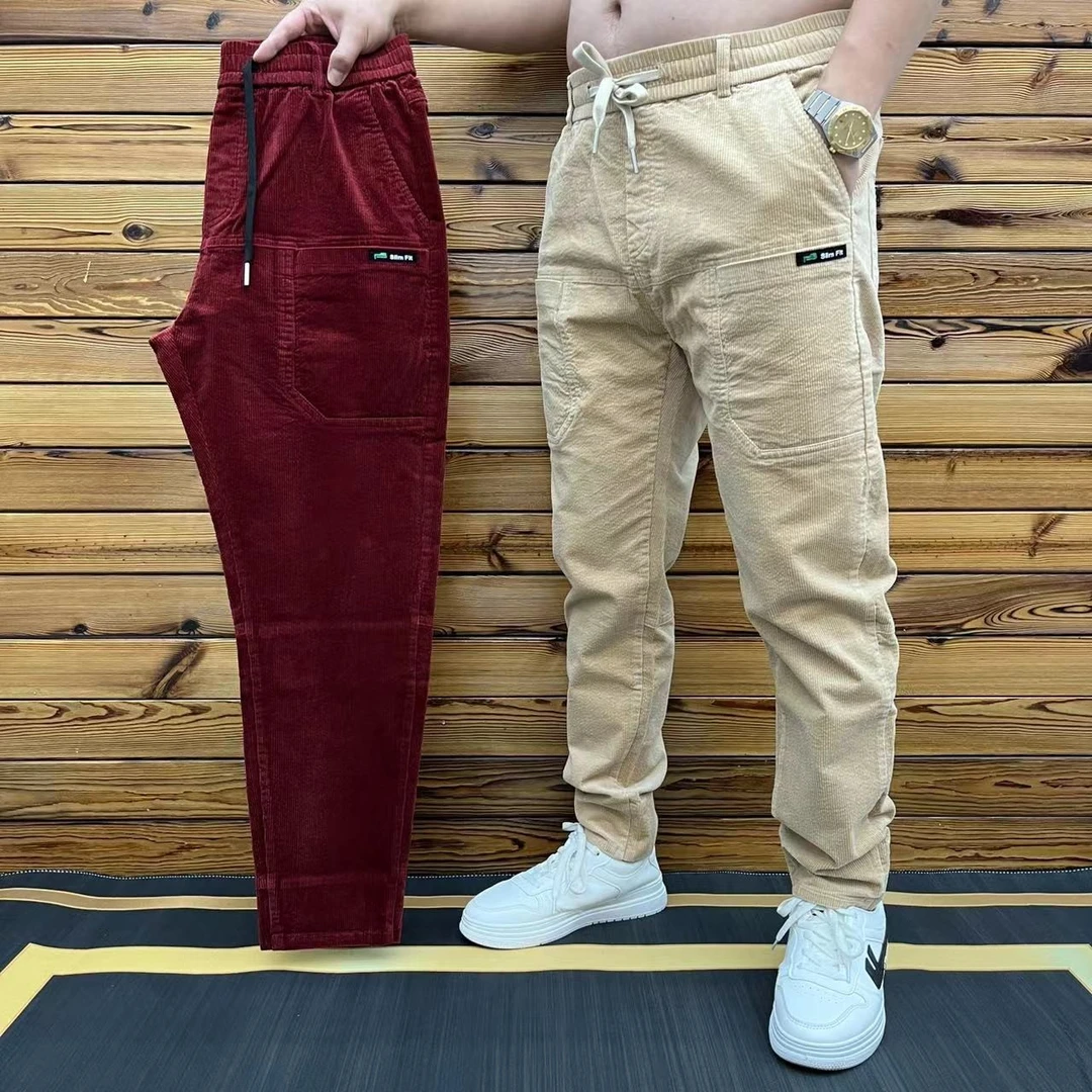 新款休闲裤六兜舒适宽松秋冬加厚男裤百搭束脚裤弹力条绒男裤