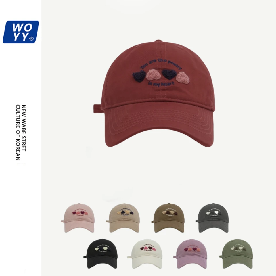 2024秋季新款原创帽子爱心字母刺绣棒球帽韩版百搭水洗棉显脸小