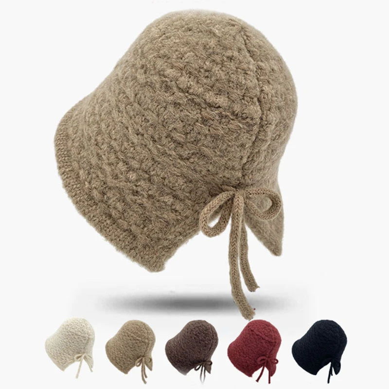 大头围后开叉显脸小针织渔夫帽子秋冬女保暖护耳水桶帽百搭盆帽
