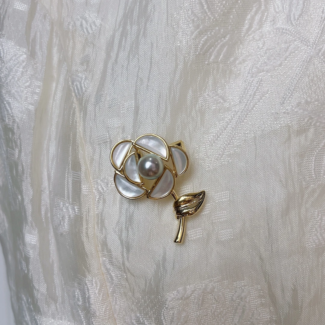 【孤品已开价】海水真多麻胸针7-8M山茶花款复古法式百搭时尚气质