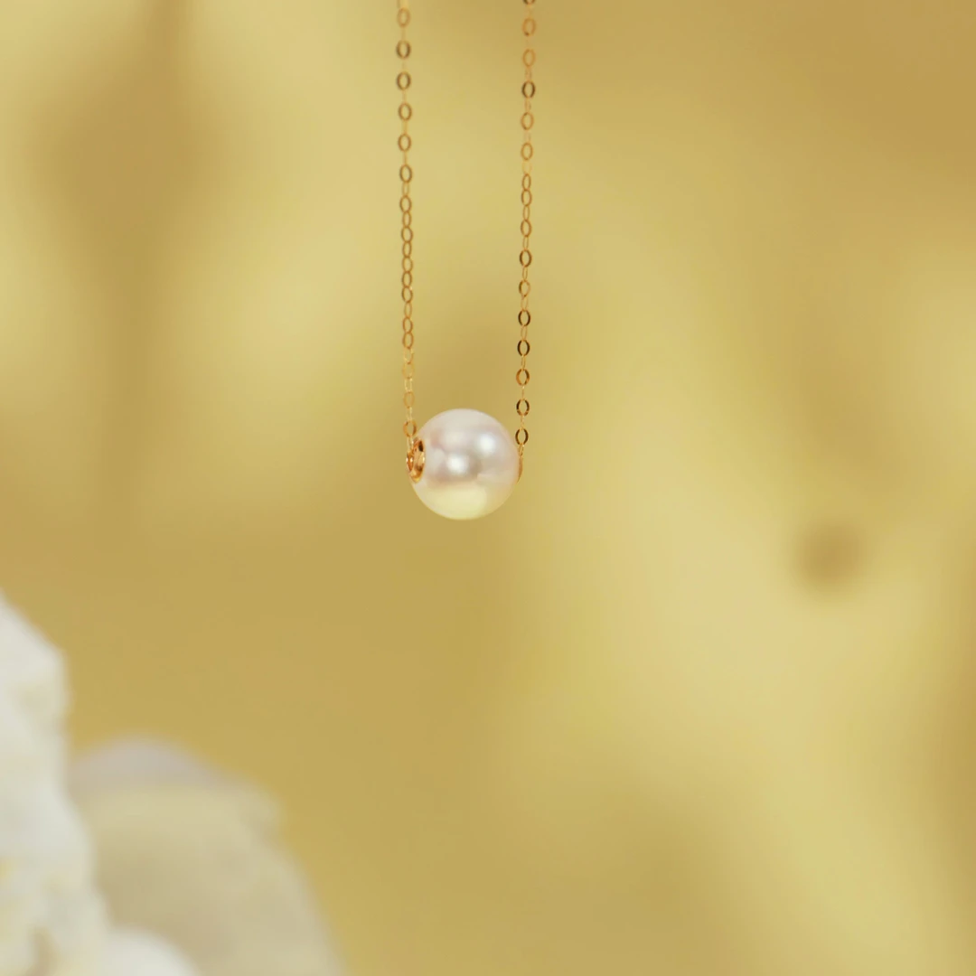 【寒屿珠宝】“出水芙蓉”海水akoya珍珠路路通/8-9mm/18k/气质白色