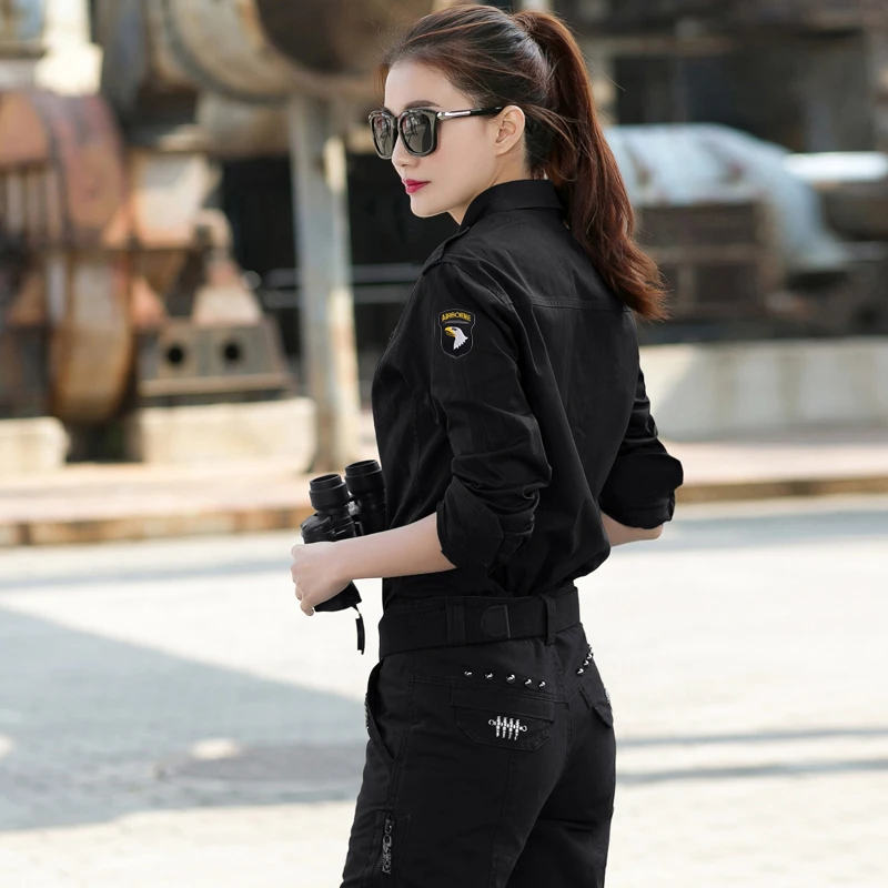 新款港风装黑色衬衫女长袖修身弹力显瘦方领外套时尚休闲秋季春秋