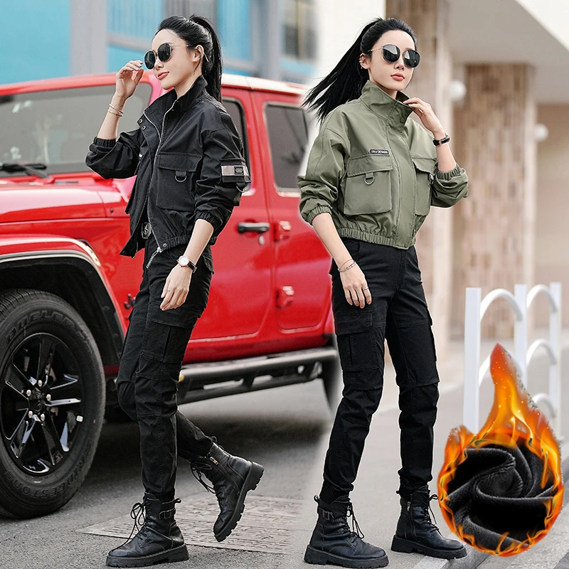 秋冬新款工装套装女两件套保暖显瘦加绒运动时尚宽松休闲百搭潮流