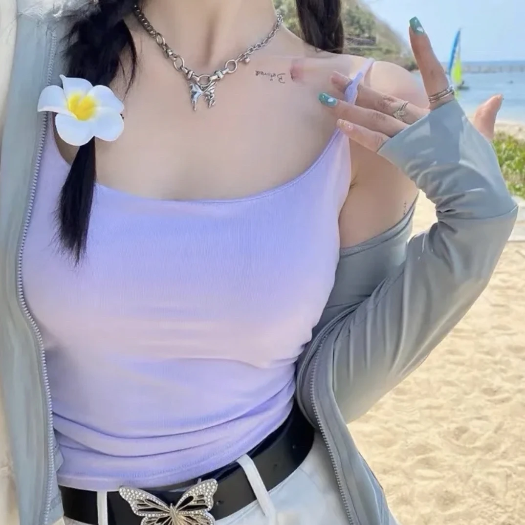 辣妹带胸垫裹胸打底美背内搭上衣新款外穿白色吊带小背心女夏抹胸