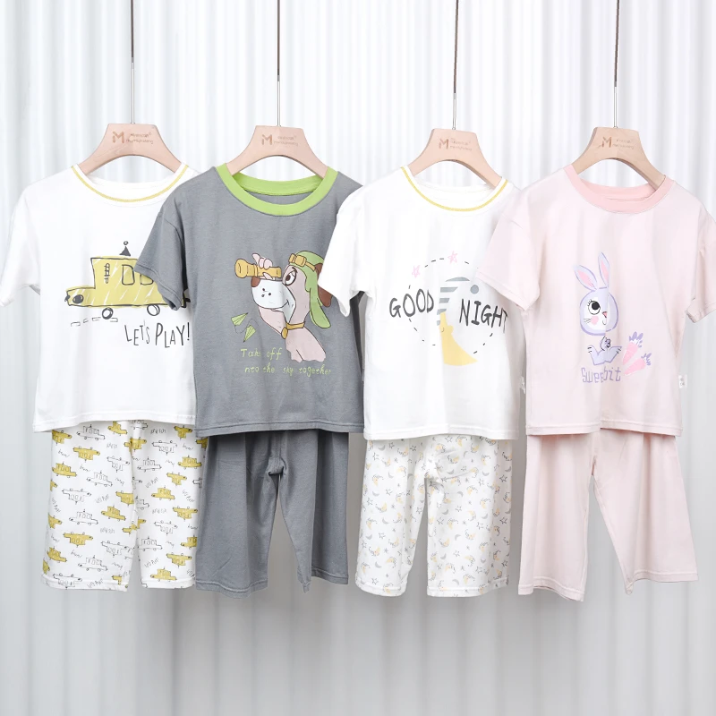 妈咪儿童家居服短袖卡通套装A类新疆长绒棉