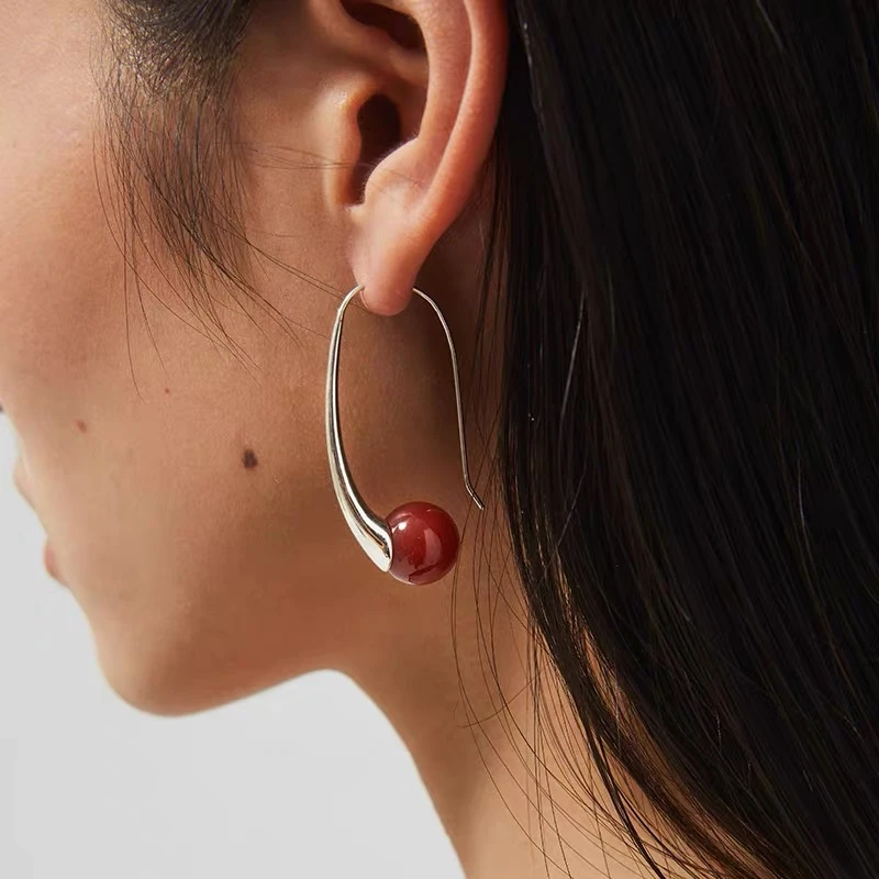 黄铜石英石耳饰 新中式风高级感大耳钩设计民族风超唯美复古耳环