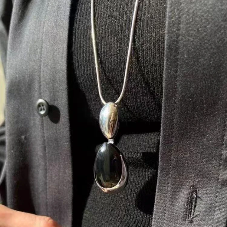 黄铜项链 【杜】黑色简约设计师款水滴拼接可调节链轻奢高级感项链