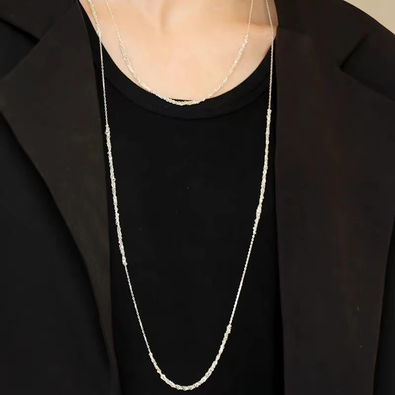 链子925银 以色列小众设计感项链925纯银链条编织独特感长毛衣链