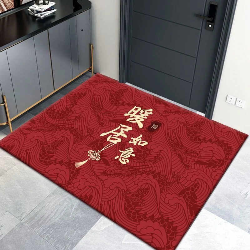 硅藻泥防滑玄关中国红入户门耐脏防水家用免洗地垫喜庆吸水中式