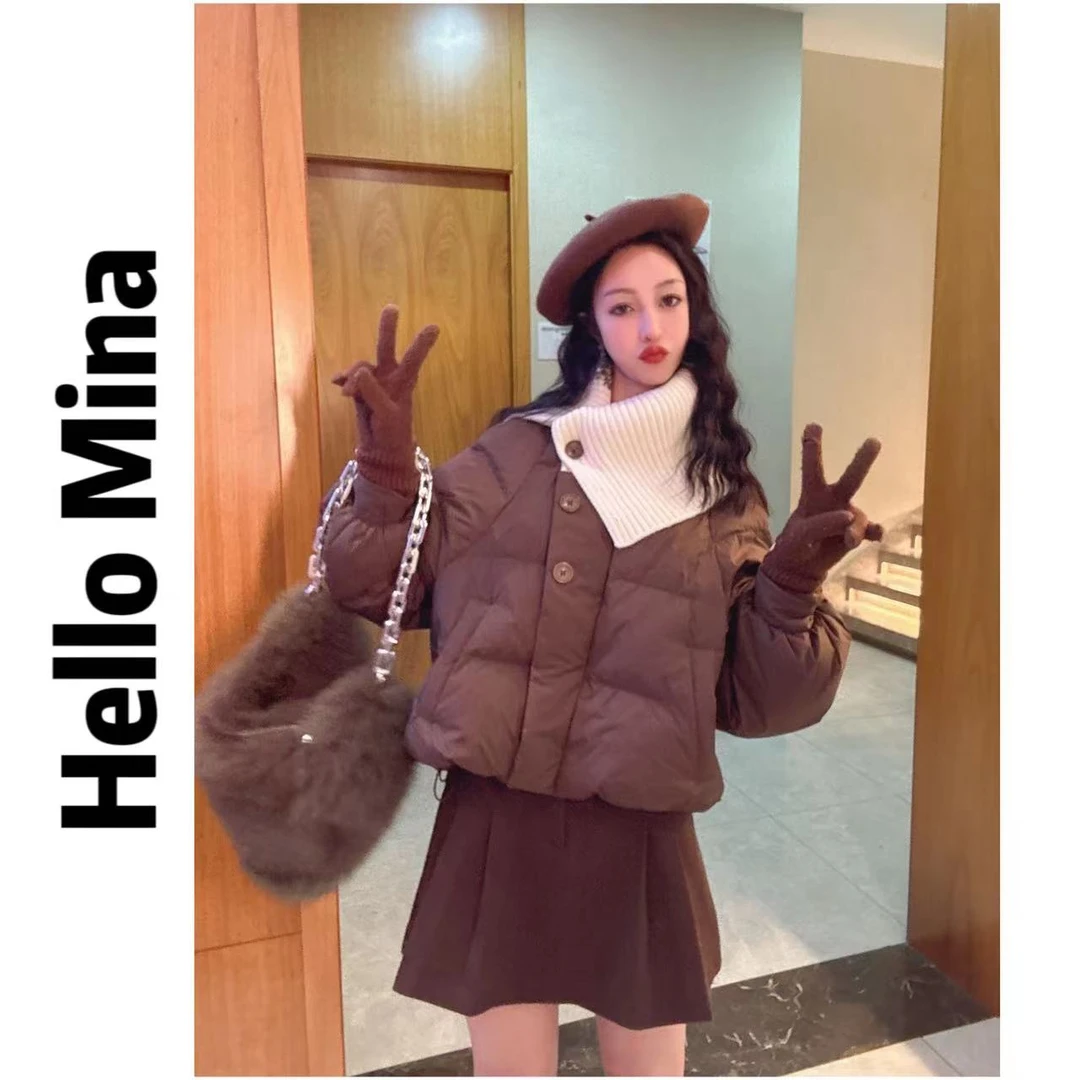 【HELLO MINA 】"暖冬密码"冬季新款围巾翻领羽绒服2316