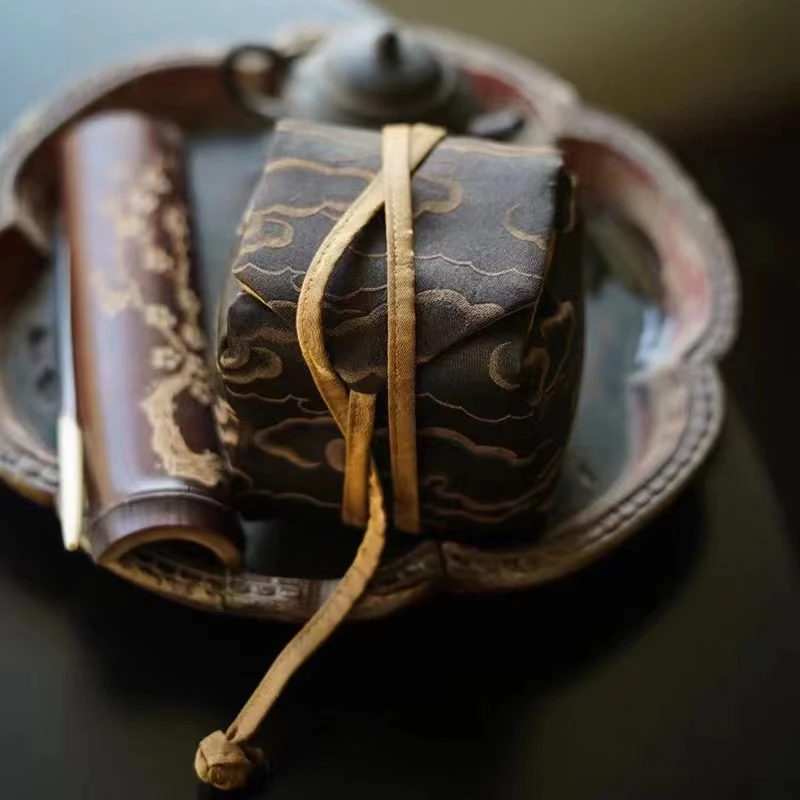 手工香云纱杯袋 便携主人杯茶器收纳袋 茶具布袋 高档