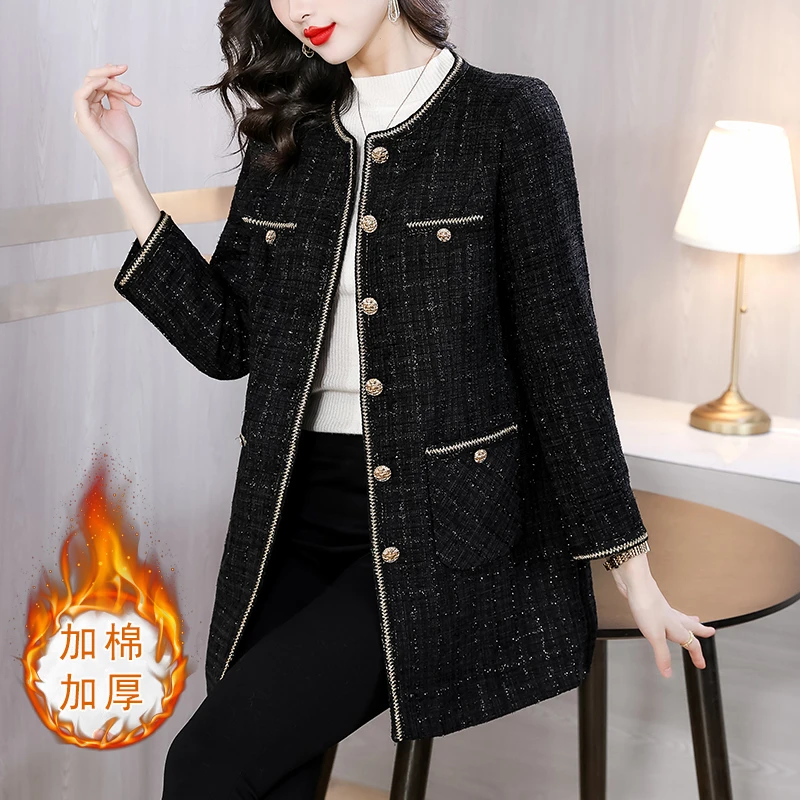 2025新款秋装方领小香风洋气外套中长中年女装时尚妈妈秋冬修身