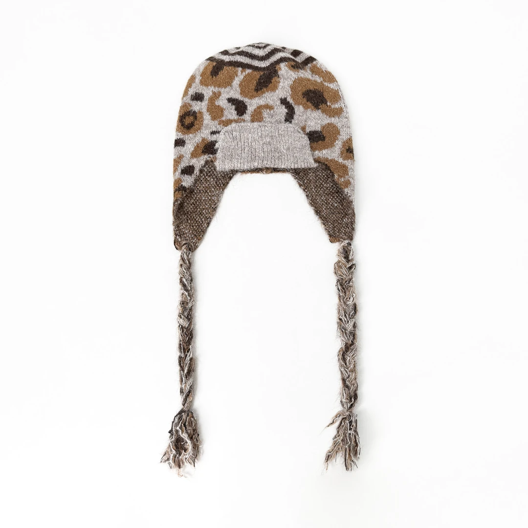 Q 豹纹麻花辫毛线帽防寒护耳帽 XIAOP-BW04