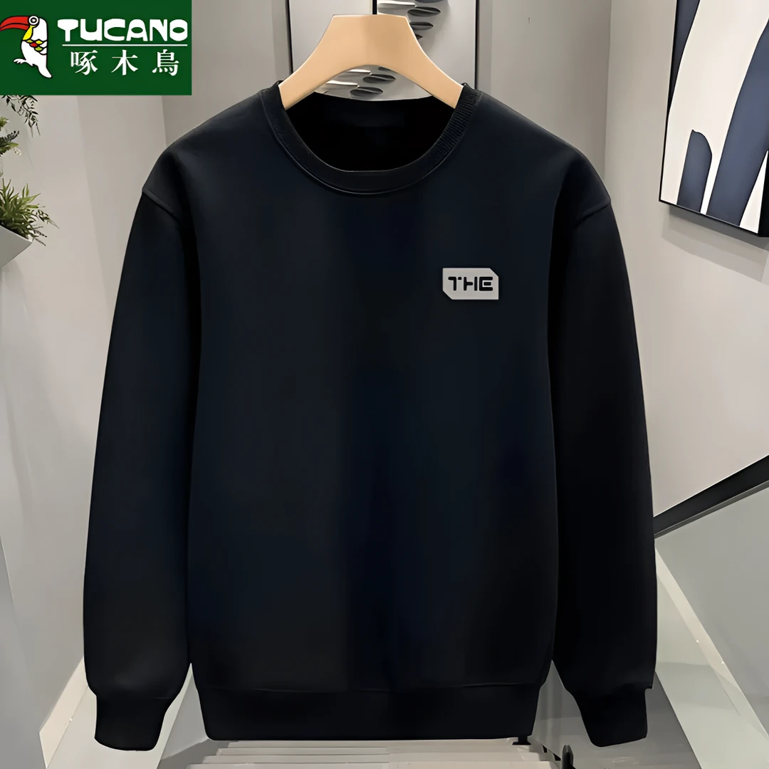 啄木鸟简约小印花卫衣男秋冬款加厚内搭打底衫2024新款男上衣