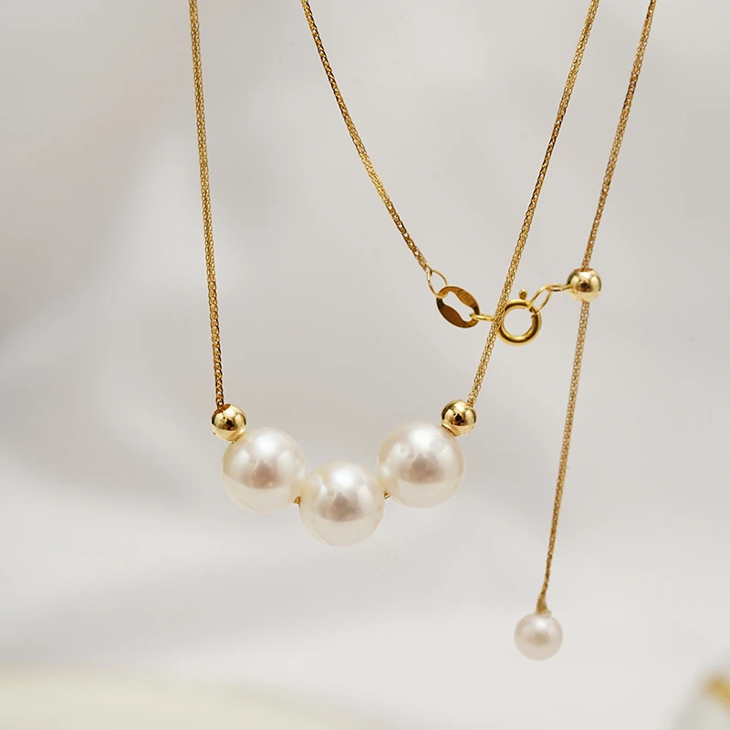 【嘉臻珠宝】18K金天然淡水珍珠微笑项链时尚简约气质百搭强光经典