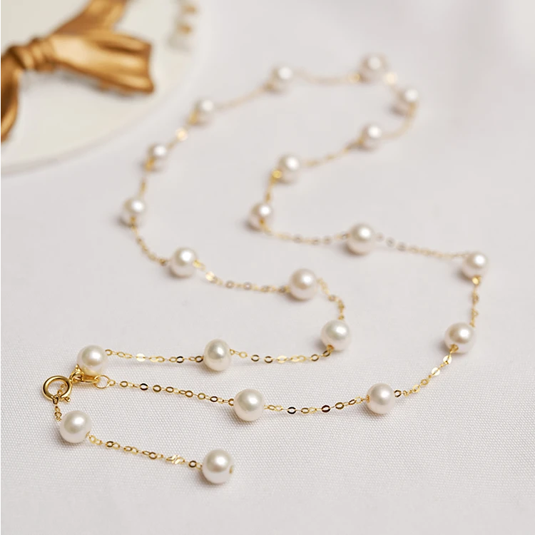 【嘉臻珠宝】18K金天然淡水满天星项链珍珠时尚经典百搭